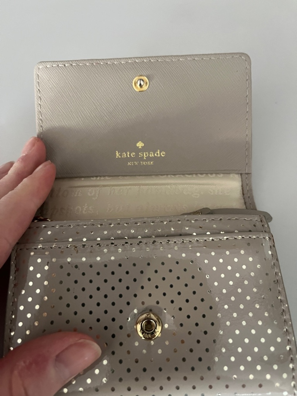 kate spade Metallic Champagne Polka Dot Key Pouch - Picture 3 of 5